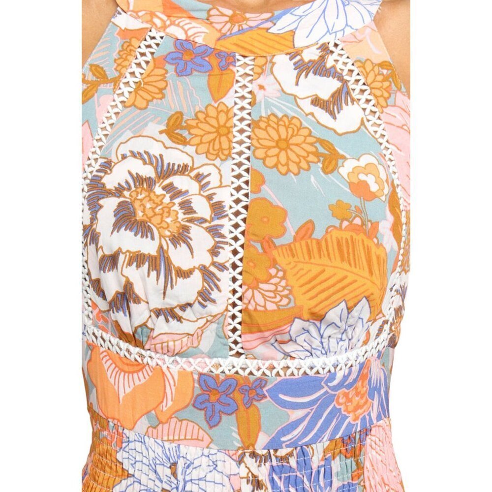 Orange Boho Floral Backless Lace up Sleeveless Maxi Dress w/Pockets! - Picture 8 of 15